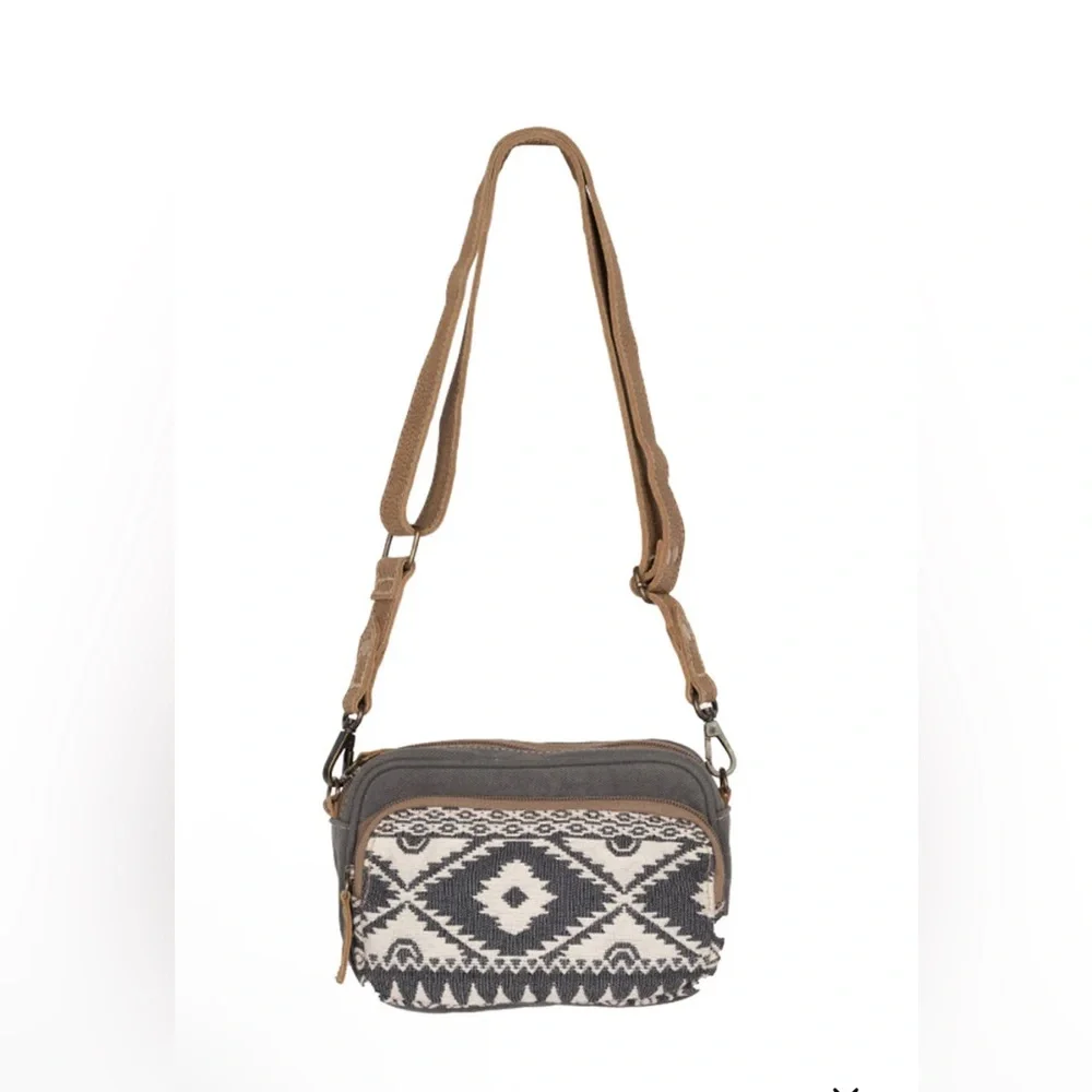NWT Myra Bag Aztec Patterned Leather & Canvas Crossbody Bag w/ Adjustable Strap